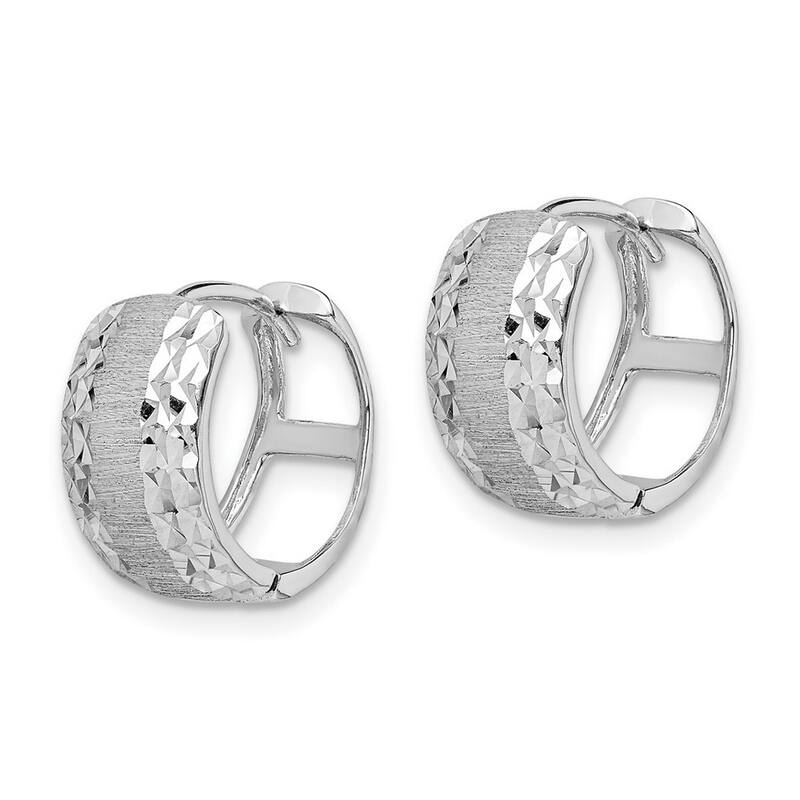 Curata 14k White Gold Sparkle Cut Textured Hoop Earrings - 14.15x13.2mm
