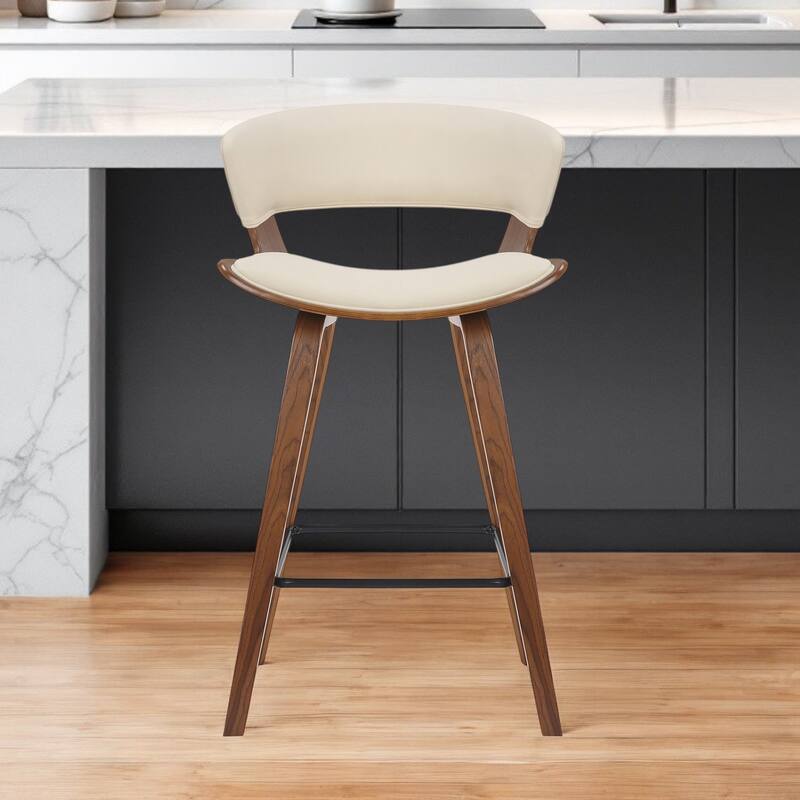 27" Modern Cream and Brown Counter Height Bar Stool with Upholstered Foam Seat and Iron Frame - 36.5”H x 21”W x 20.5”D