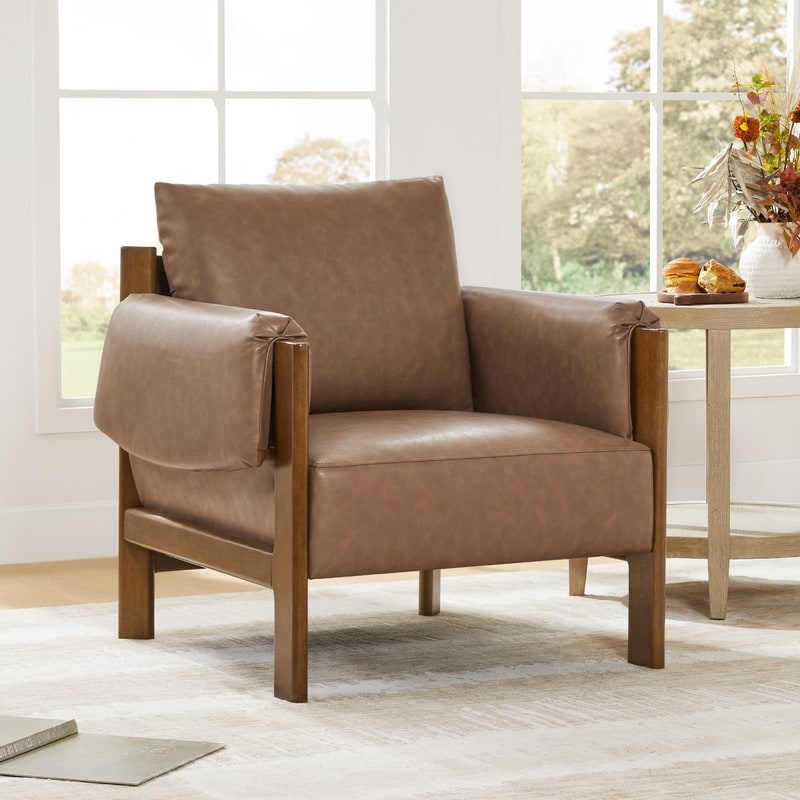 Spruce & Spring Carol Mid Century Modern Upholstered Accent Arm Chair with Wood Legs