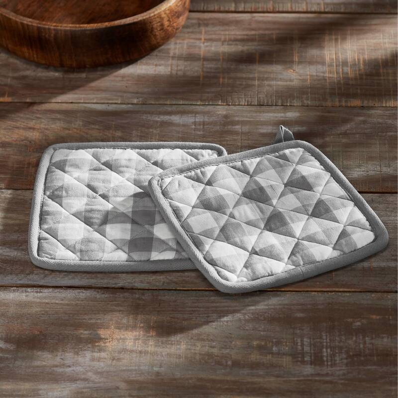 Annie Buffalo Check Black Pot Holder Set of 2 8x8 - N/A - Grey