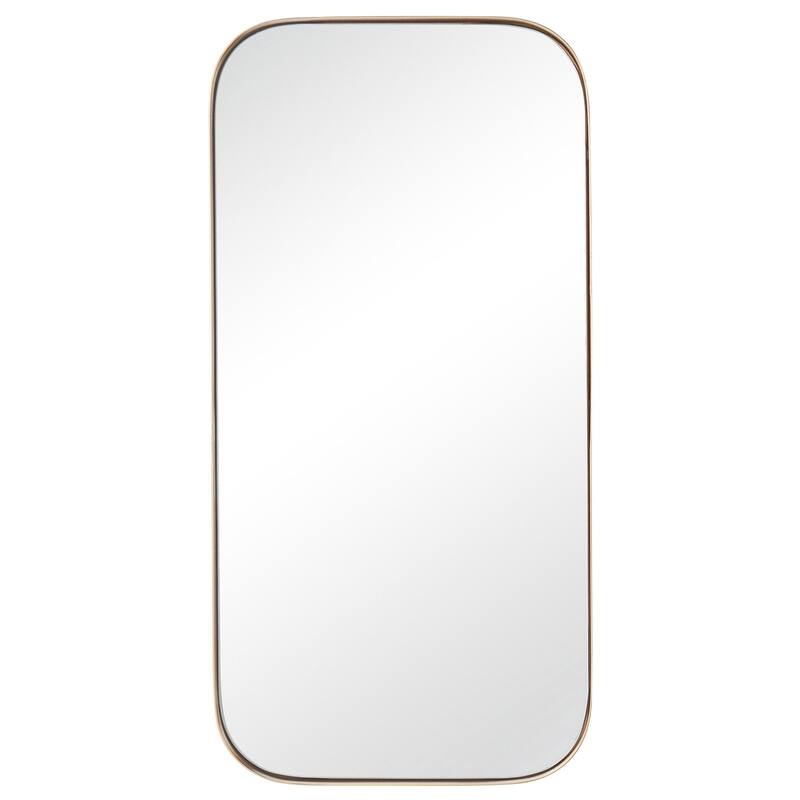 Minimalist Mirror - Curved Edge Rectangle Mirror - Gold Frame - Clear, Gold