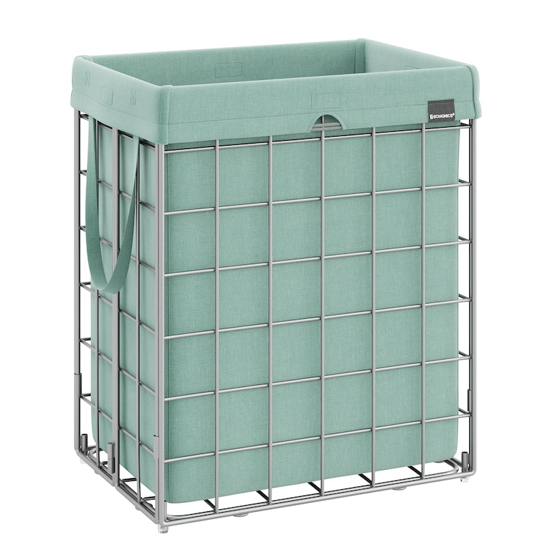 Laundry Hamper, 23.8 Gal (90L) Laundry Basket, Collapsible Clothes Hamper, Removable and Washable Liner, Metal Wire Frame - Green