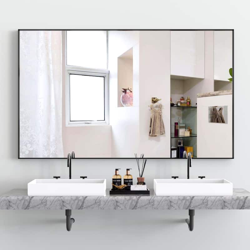 60"x40" Oversized Rectangle Bathroom Mirror with Black Frame Decorative Wall Mirrors Wall Mounted mirror with Aluminum Frame