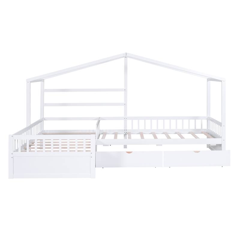 Twin Size House Platform Bed with Three Storage Drawers,Gray
