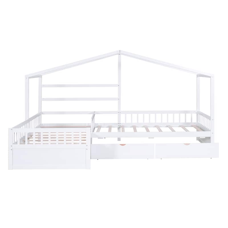 Twin Size House Platform Bed with Three Storage Drawers