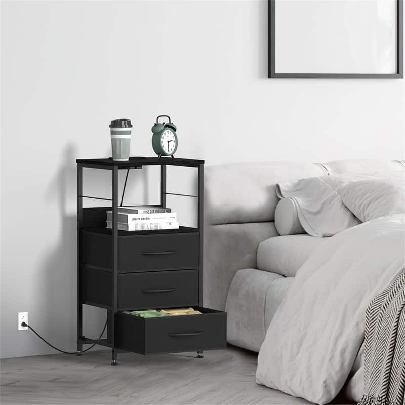 Tall Night Stand with Drawers - Black