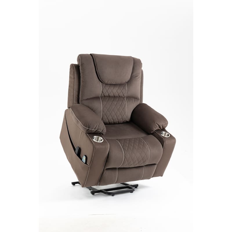 Velvet Dual‑Motor Power Recliner Chair with Heat, Massage & Cup Holders - Coffee