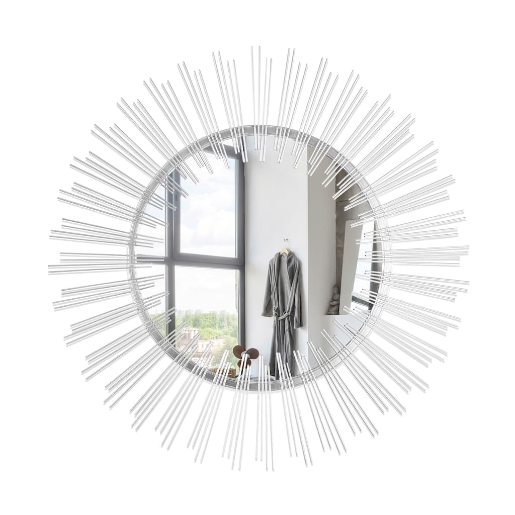 Silver 31 in. W x 31 in. H Sunburst Mid-Century Modern Metal Framed Accent Mirror - 31.5 in. W x 31.5 in. H x 1 in. D