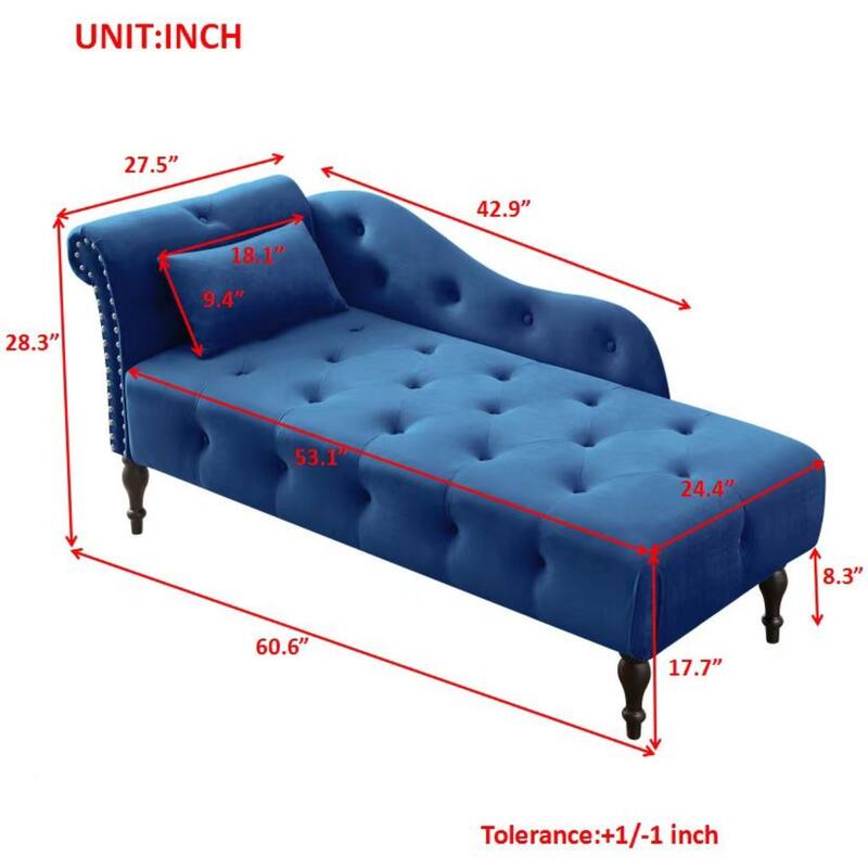 Blue 60.6" Velvet Button Tufted Chaise Lounge Chair