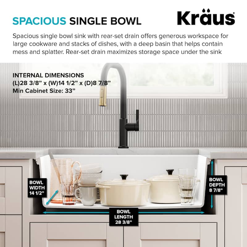 KRAUS Granite Black Onyx 31 inch 1-Bowl Undermount Kitchen Sink