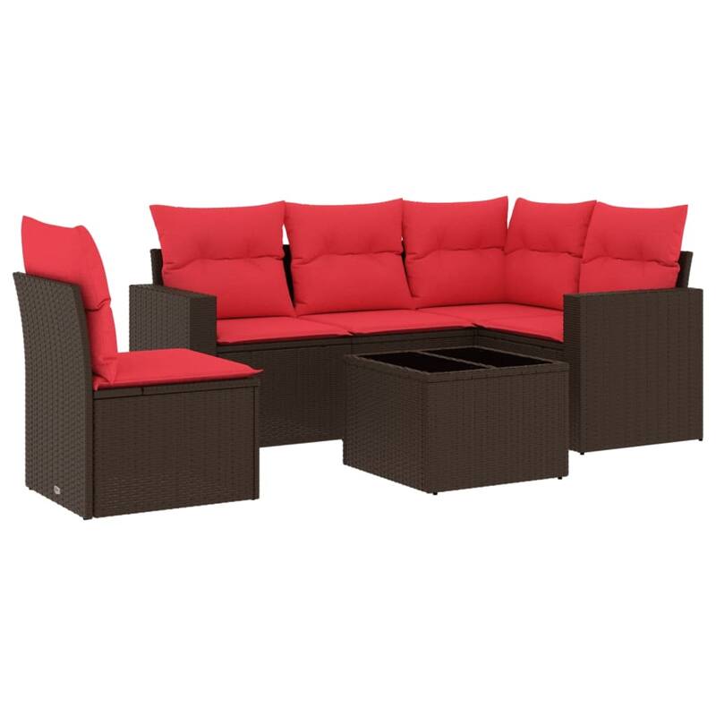 vidaXL Patio Sofa Set with Cushions Outdoor Conversation Furniture Poly Rattan - 25.8" x 24.4" x 27.2"