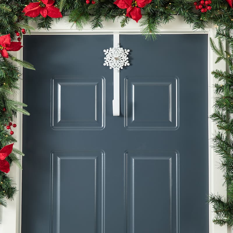 Glitzhome 25"H Artificial Christmas Flocked Berry, Ornament and Pinecone Ribbon Teardrop Door Hanging Decor