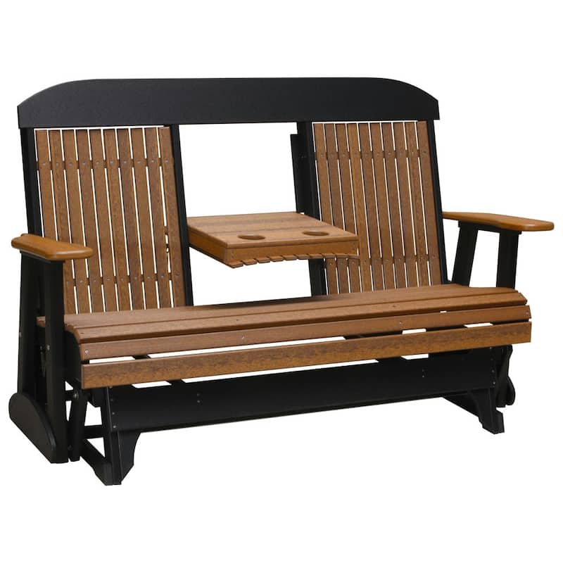 Outdoor All-Weather Poly Lumber Classic Glider - 5' - Antique Mahogany Woodgrain & Black