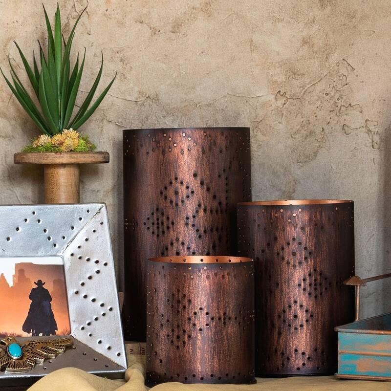 HiEnd Accents Distressed Metal Cynlinder Candleholder set of 3