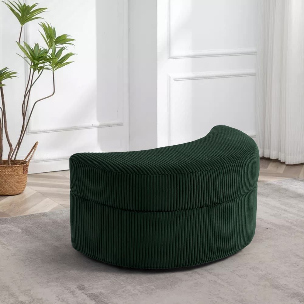 Upholstered Chenille Boucle Half Moon Storage Ottoman with Tray