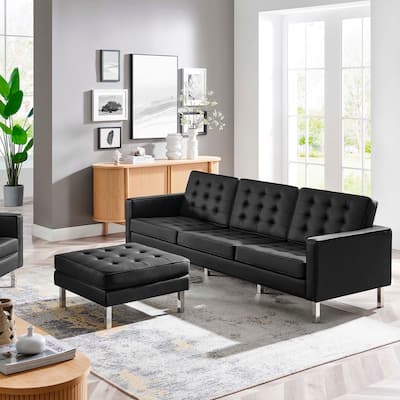 Loft Tufted Vegan Leather Sofa and Ottoman Set