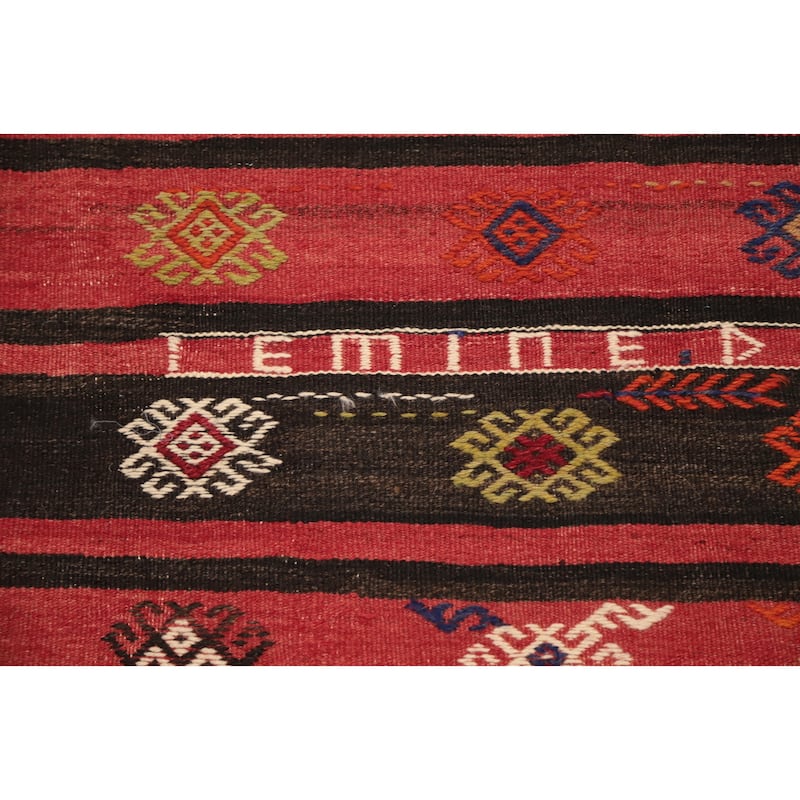 Hand Woven Oriental 100% Wool Carpet Southwestern Tribal Red Kilim Area Rug - 12' 2'' X 6' 8''
