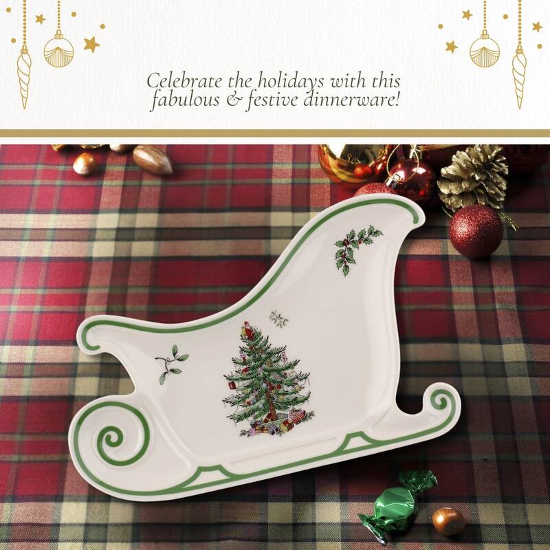 Spode Christmas Tree Embossed Sleigh Platter - 13.5" L x 8.75" W