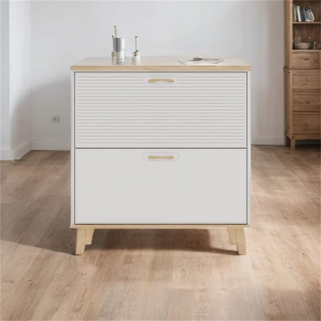 Freestanding Shoes Storage Cabinet with 2 Flip Drawers and Wood Legs
