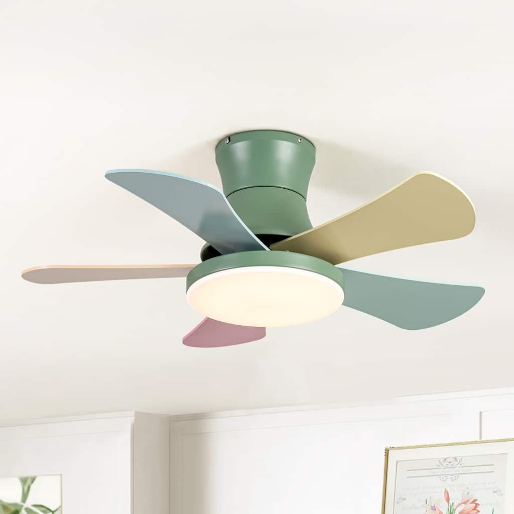 36 in. Modern Remote Control Color-Changing with Green and Colorful Blades Smart Ceiling Light Fans For Kids Room
