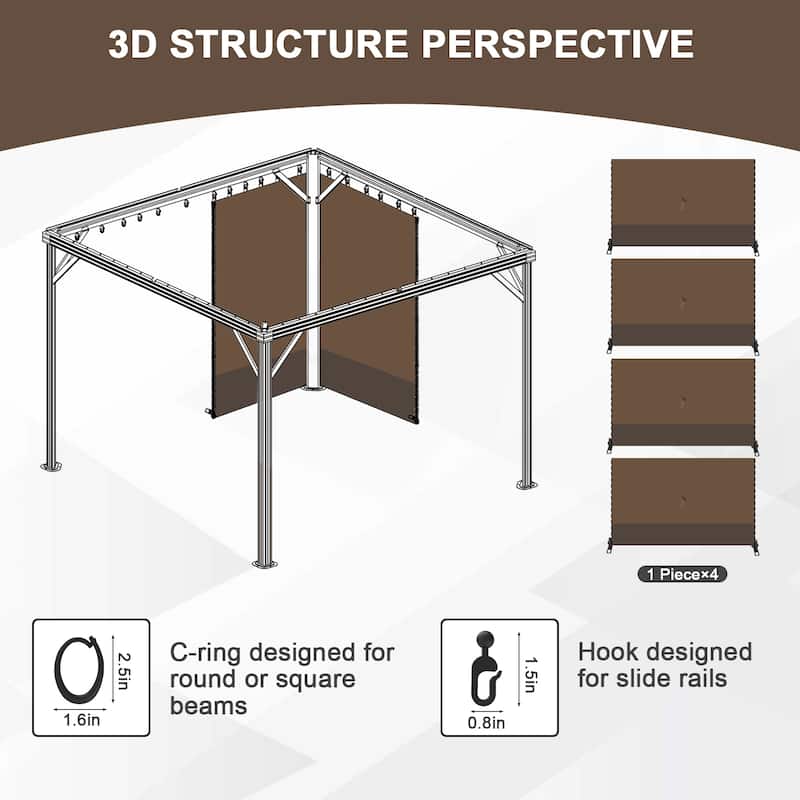 Aoodor Gazebo Curtain Replacement-Universal 4-Panel Sidewalls 10'x12', Curtain Only