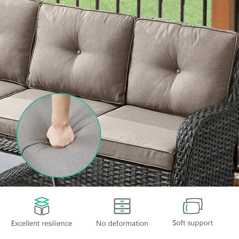 Gymojoy 2-Piece Outdoor Wicker Patio Furniture with Fire Pit and L-shaped Sectional Sofa, Coversation Set with Thick Cushions