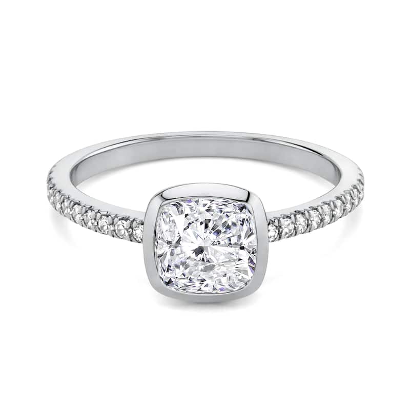 Auriya 14K Gold Bezel Cushion Diamond Engagement Ring 1.00 - 5.00ct. tw. (F-G, VS) - 4.00 carats - 7 - White