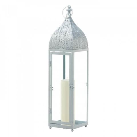 Tall Silvery Moroccan Candle Lantern