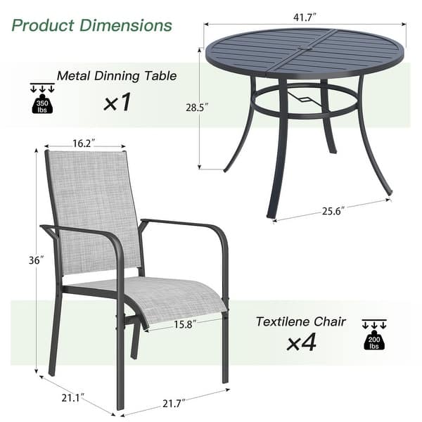 dimension image slide 4 of 30, Patio Dining Set, Outdoor Dining Table and Chairs Set with Textilene Chairs, Adjustable Umbrella Hole for Garden, Backyard