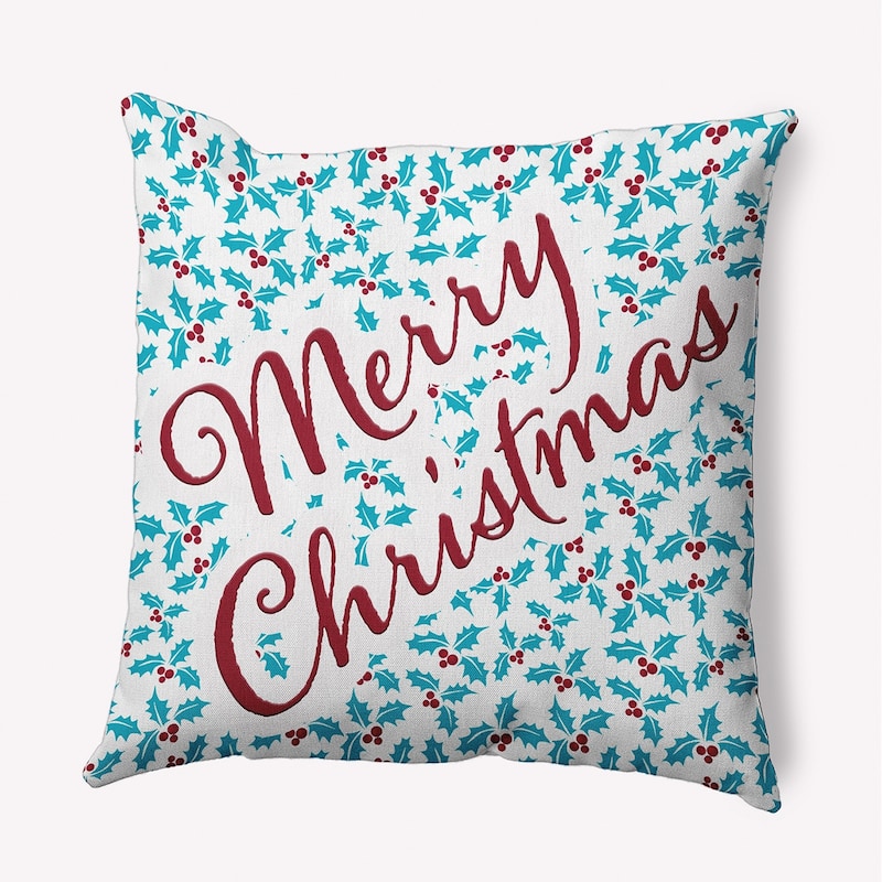 Merry Christmas with Holly Accent Pillow - 20" x 20" - Turquoise