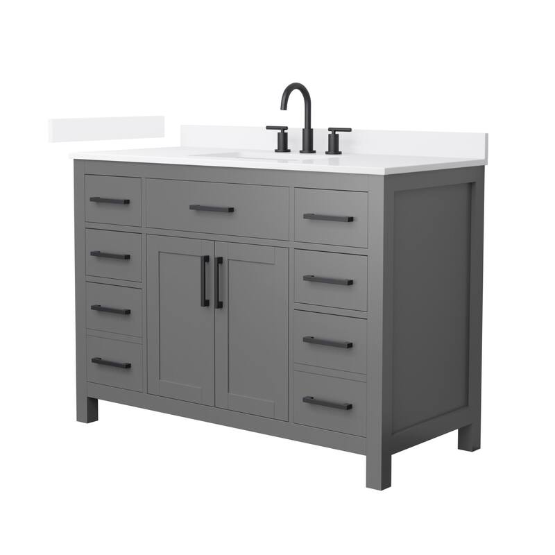 Wyndham Collection WCG2424-48S-QTZ-US3MXX Beckett 48" Free Standing - Dark Gray / White Quartz Top / Matte Black