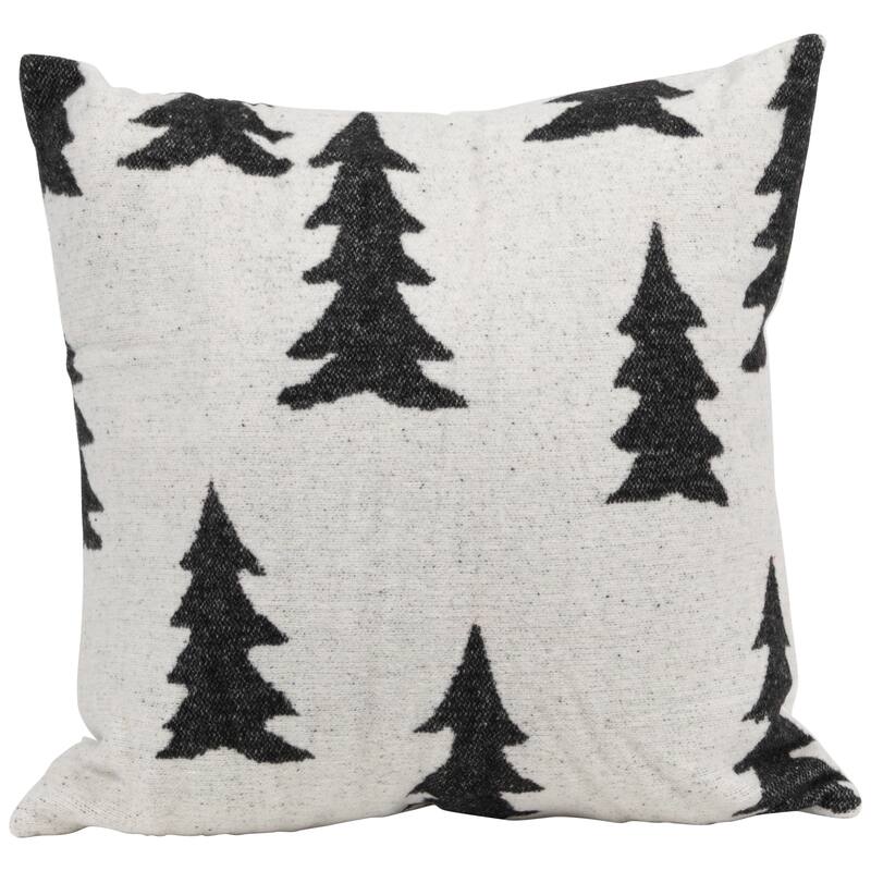 17" White and Black Forest Trees Worsted Christmas Square Throw Pillow