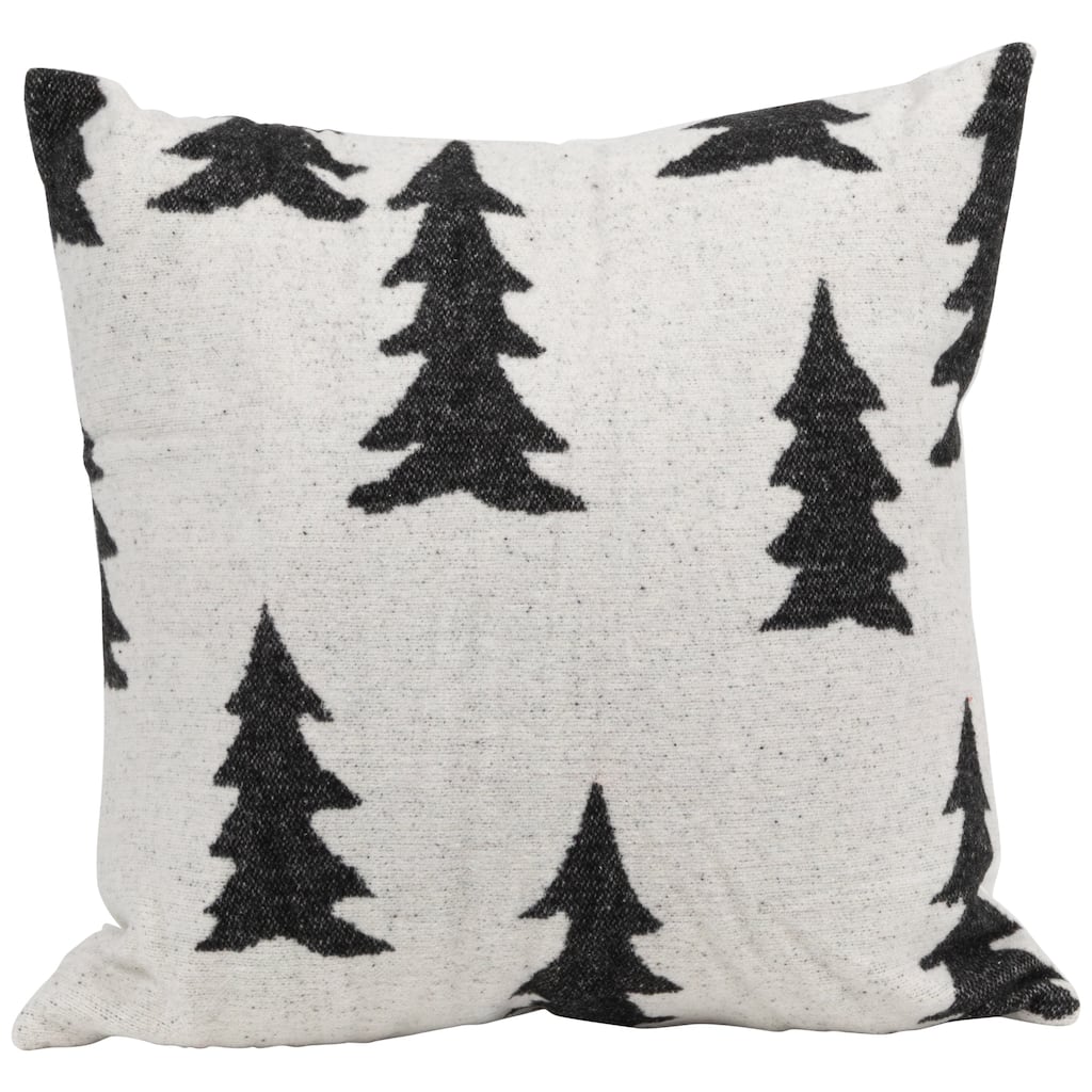 18" White and Black Forest Trees Worsted Christmas Square Throw Pillow