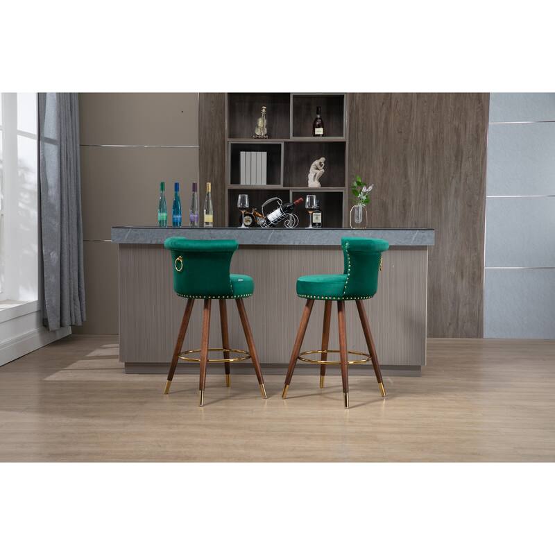 Counter Height Bar Stools Set of 2, Kitchen Bar Stools with Solid Wood Legs, Upholstered Dining Room Chairs with Footrest