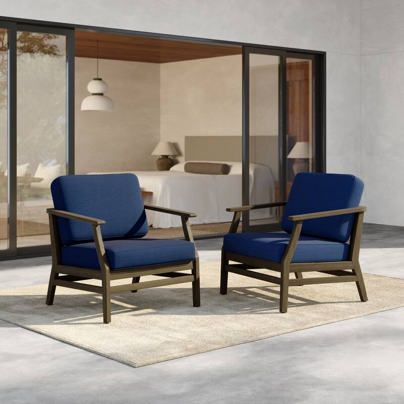 Outdoor Teak Wood Club Chairs with Cushions (Set of 2)