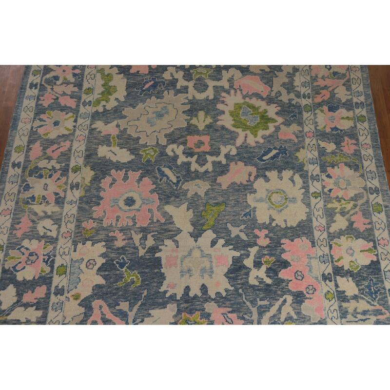 Hand Knotted Oriental 100% Wool Carpet Transitional All-Over Navy Blue & Blues Oushak Area Rug - 11' 7'' X 9' 3''