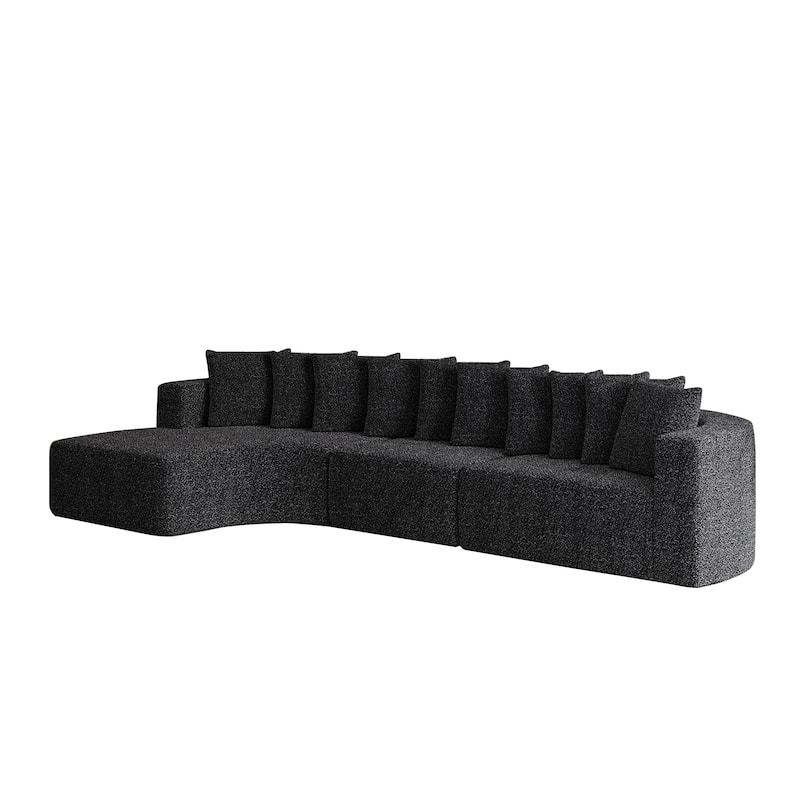Chenille L-shaped Sectional Sofa with Curved Chaise Lounge and Piloows