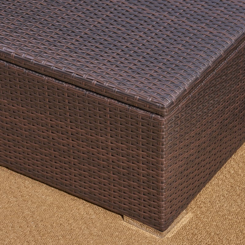 Roomfitters Outdoor Storage Coffee Table, All-Weather Rattan Patio Deck Box with Lift-Top Lid for Garden or Porch, Brown