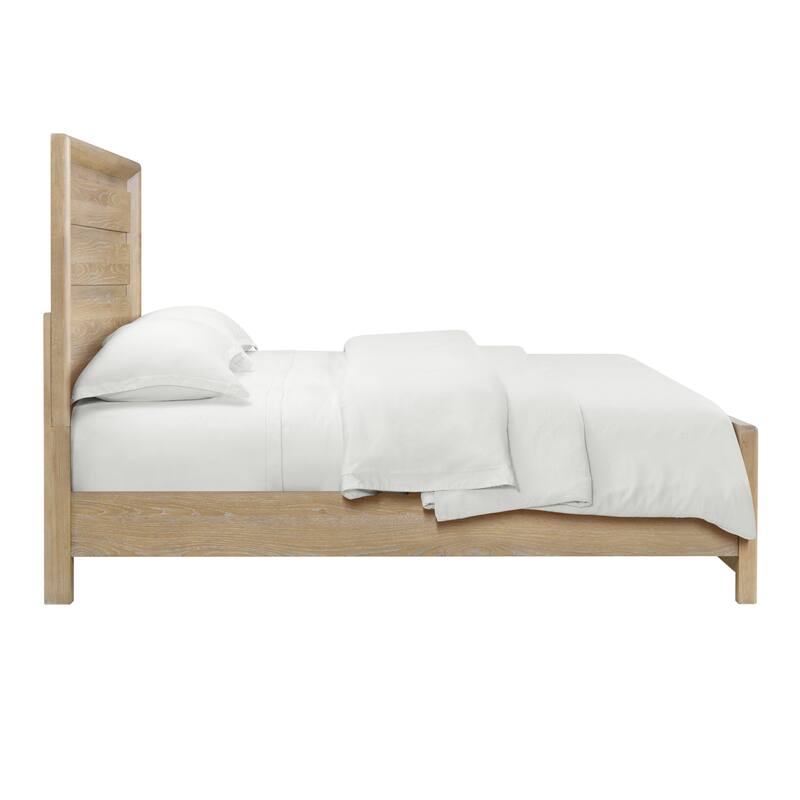 Queen Size Panel Bed Frame with Slats and Unique Headboard