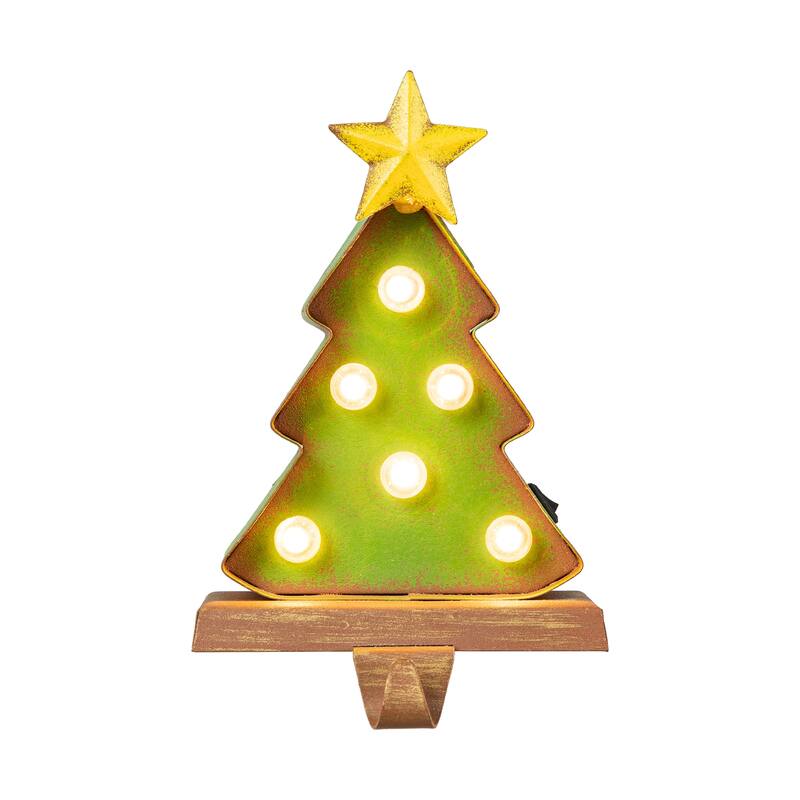 Glitzhome Marquee LED Cartoon Tree Snowman Christmas Stocking Holders Mantel Ornament