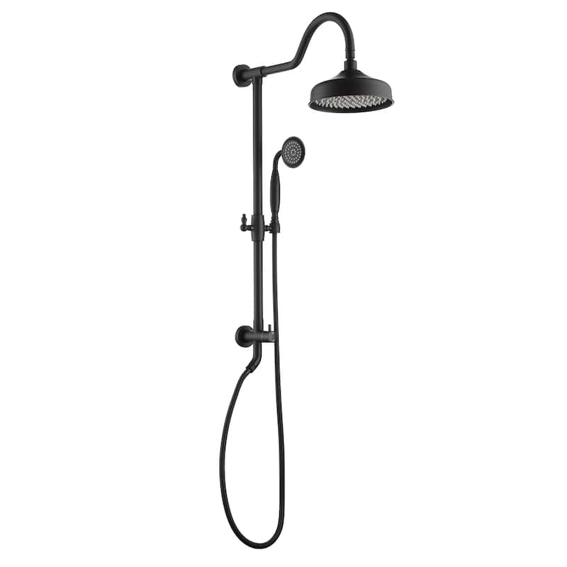 CASAINC Exposed Pipe Shower System with 8-In Rainfall Shower Head and Handheld Shower - 8in - Matte Black