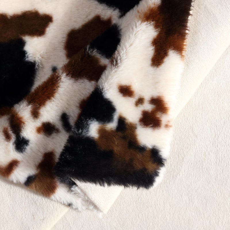 Wrangler Spotted Cow Print Faux Fur Brown Throw Blanket