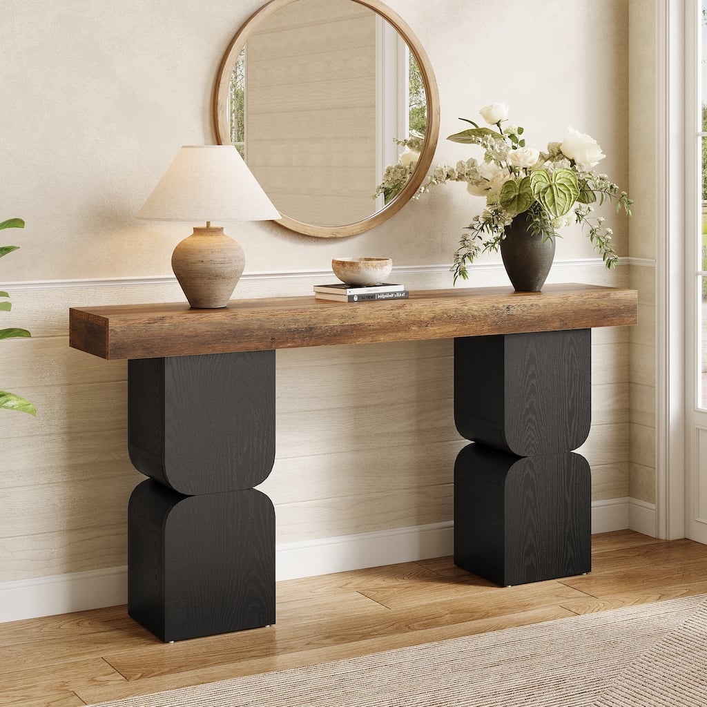 Two-tone Wood Console Table for Entryway Living Room - 11.8" D x 63" W x 31.5" H