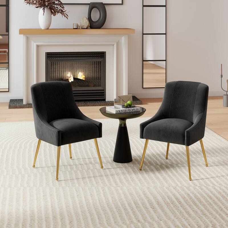SEYNAR Modern Glam Boucle Pleated Velvet Dining Chair or Vanity Chair Set of 2 with Rear Handle