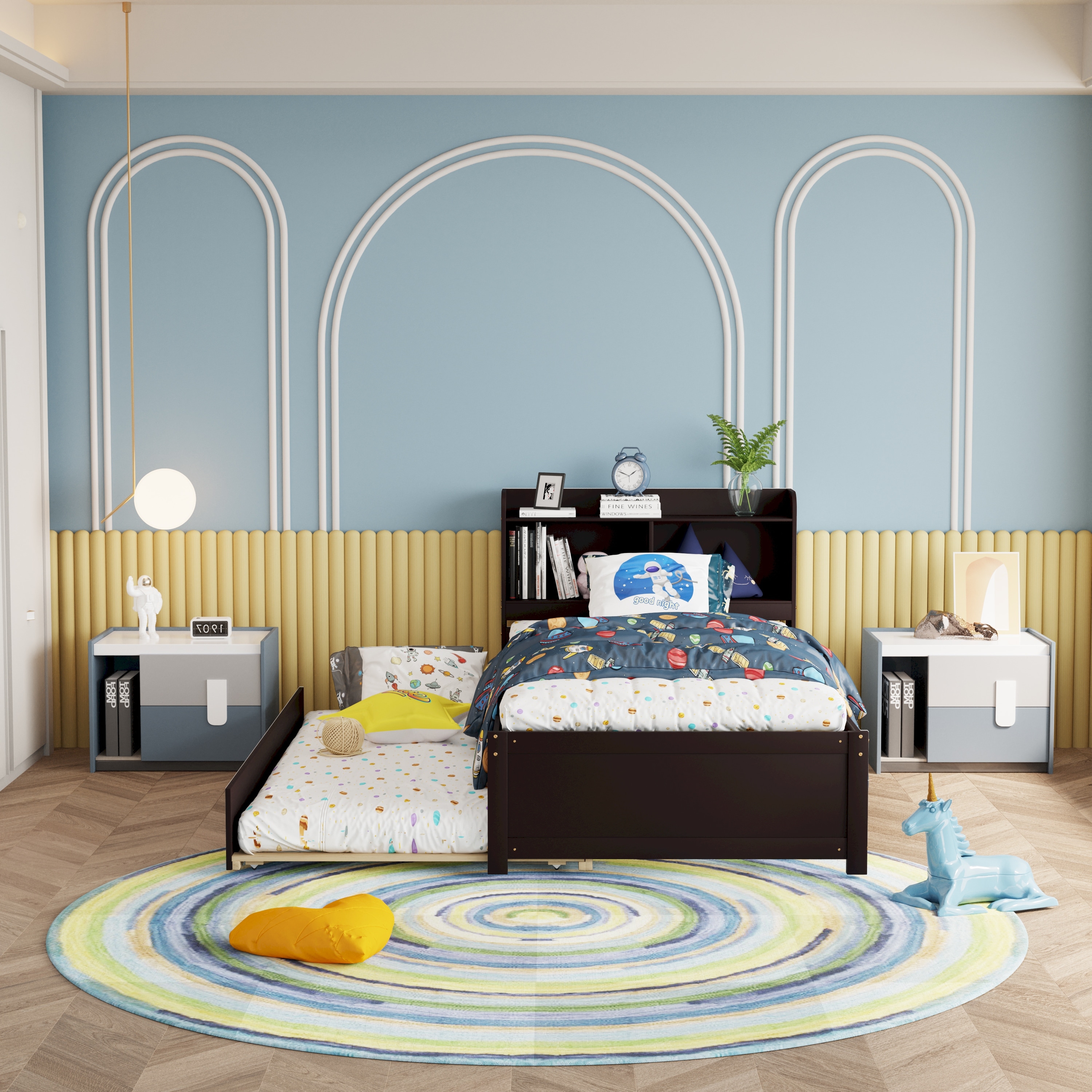 Bed with Trundle,Bookcase