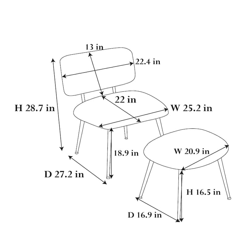 Faux Fur Plush Accent Chair w/ Ottoman for Livingroom Chair & Ottoman