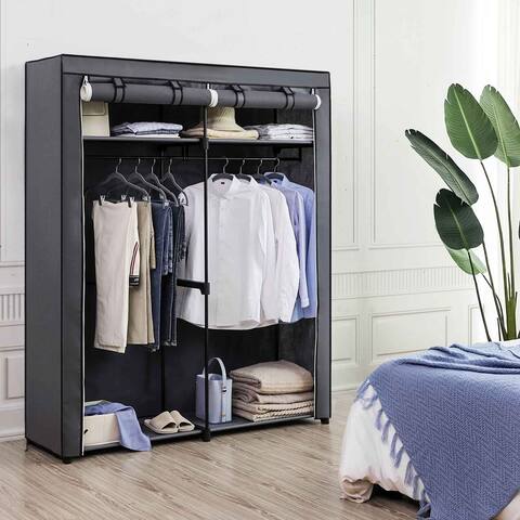 SONGMICS Closet Storage Organizer, Portable Wardrobe with Hanging Rods, Clothes Rack, Foldable, Cloakroom