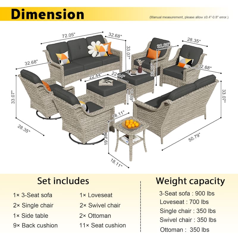 HOOOWOOO 9-piece Wicker High Back Patio Outdoor Swivel Chair Set