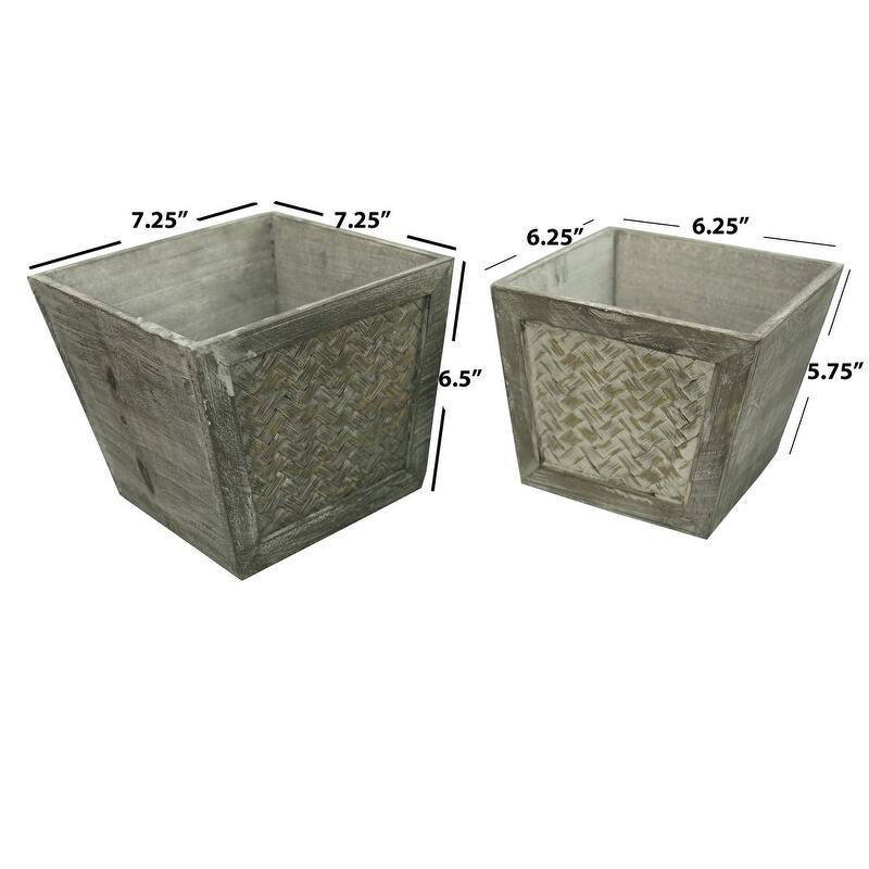Contemporary Square Wood Planter, Gray, Set of 2