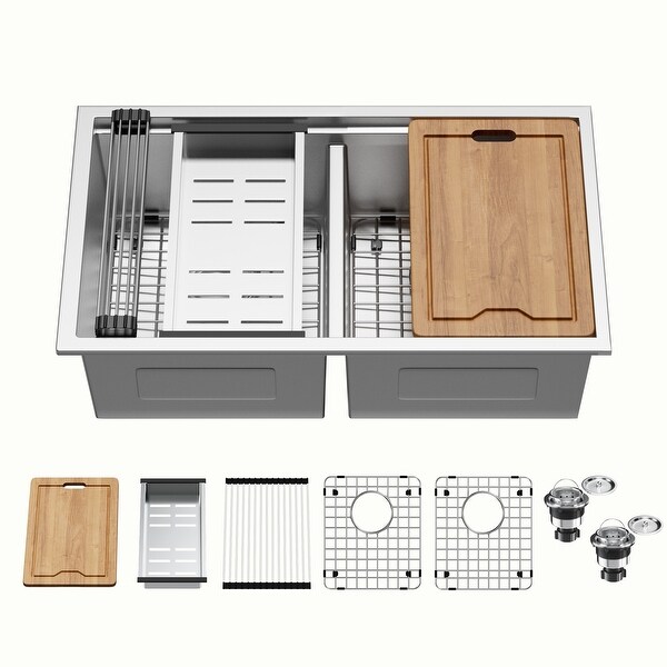 CB HOME 32'' Gold Undermount & Drop in Double Bowl Kitchen